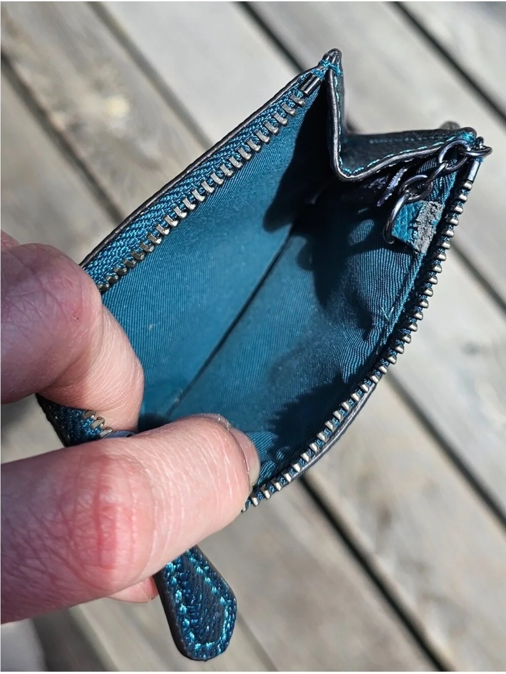Coach Metallic Dark Turquoise Mini ID Skinny Case - 2017 - MSRP $78